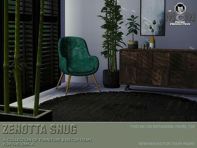 Zenotta Snug Furniture & Decor SET By Padre 1 Zenotta Snug Furniture & Decor SET By Padre Sims 4 CC