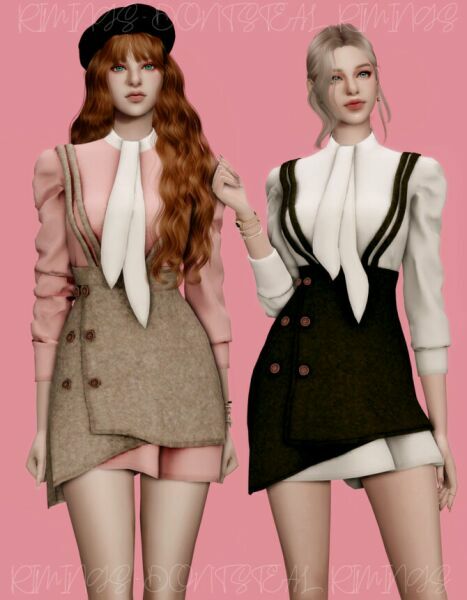 Blouse & Suspender Bustier Dress SET At Rimings 2 sims 4 cc blouse suspender bustier dress set at rimings 4