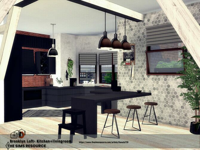 Brooklyn Loft Kitchen + Livingroom By Danuta720 3 sims 4 cc brooklyn loft kitchen livingroom by danuta720 2