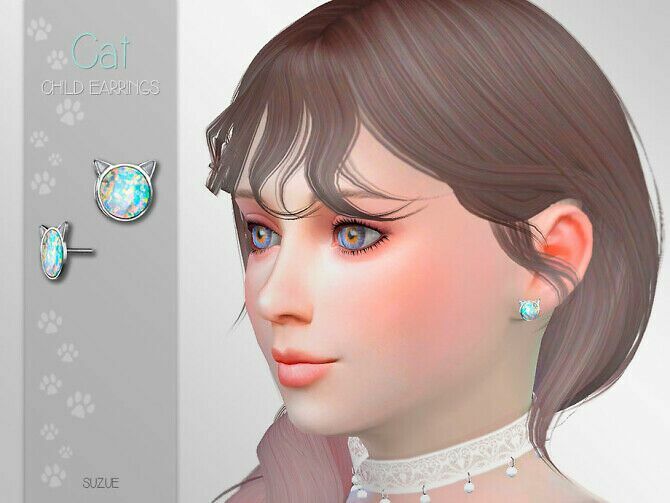 CAT Child Earrings By Suzue 1 CAT Child Earrings By Suzue Sims 4 CC