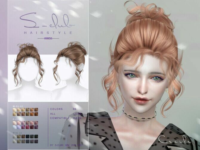 Curly BUN Hairstyle (Cecile) By S-Club WM 2 sims 4 cc curly bun hairstyle cecile by s club wm 2