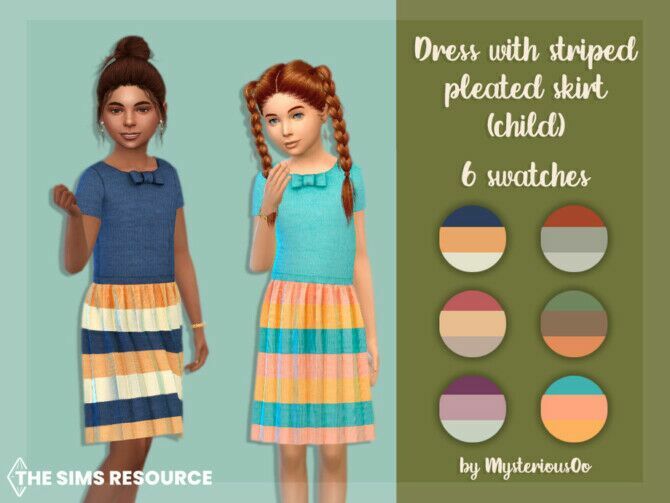 Dress With Striped Pleated Skirt (Child) By Mysteriousoo 1 Dress With Striped Pleated Skirt (Child) By Mysteriousoo Sims 4 CC