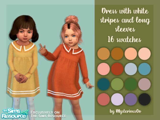 Dress With White Stripes And Long Sleeves By Mysteriousoo 1 Dress With White Stripes And Long Sleeves By Mysteriousoo Sims 4 CC