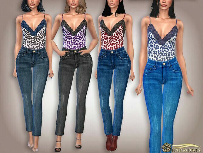 Lace Trim Cami And Jeans By Harmonia 1 Lace Trim Cami And Jeans By Harmonia Sims 4 CC