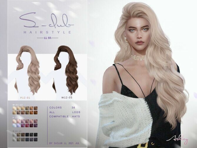 Long Curly Hairstyle For Female By S-Club 1 Long Curly Hairstyle For Female By S-Club Sims 4 CC