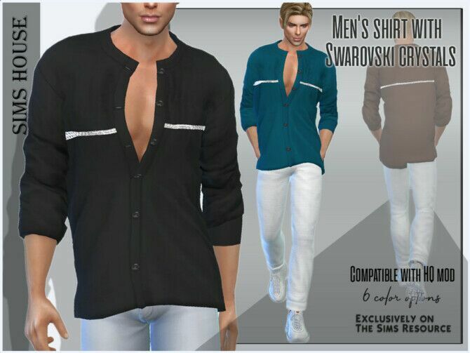 Men’s Shirt With Swarovski Crystals By Sims House 1 Men’s Shirt With Swarovski Crystals By Sims House Sims 4 CC
