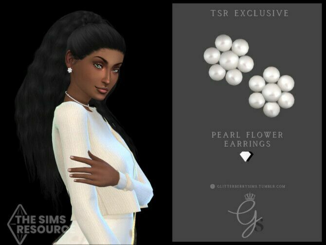 Pearl Flower Earrings By Glitterberryfly 1 Pearl Flower Earrings By Glitterberryfly Sims 4 CC