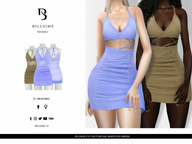 Plunge CUT OUT Detail Bodycon Dress By Bill Sims 1 Plunge CUT OUT Detail Bodycon Dress By Bill Sims Sims 4 CC