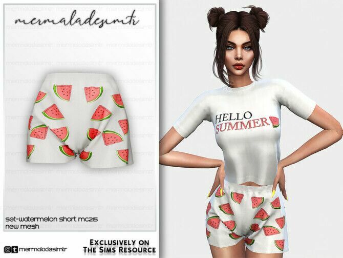 Pyjamas SET Watermelon Short MC215 By Mermaladesimtr 1 Pyjamas SET Watermelon Short MC215 By Mermaladesimtr Sims 4 CC