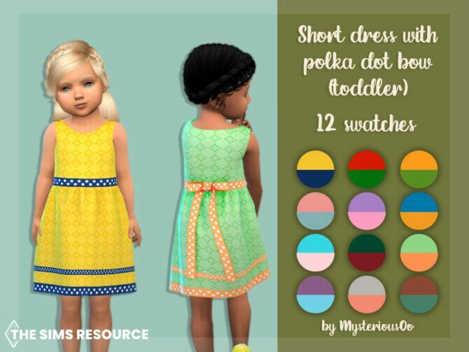 Short Dress With Polka DOT BOW (Toddler) By Mysteriousoo 1 Short Dress With Polka DOT BOW (Toddler) By Mysteriousoo Sims 4 CC