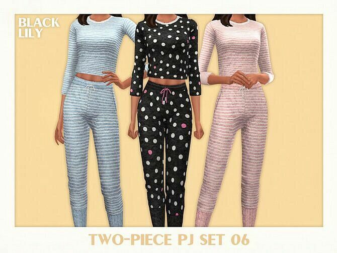 Two-Piece PJ SET 06 By Black Lily 1 Two-Piece PJ SET 06 By Black Lily Sims 4 CC