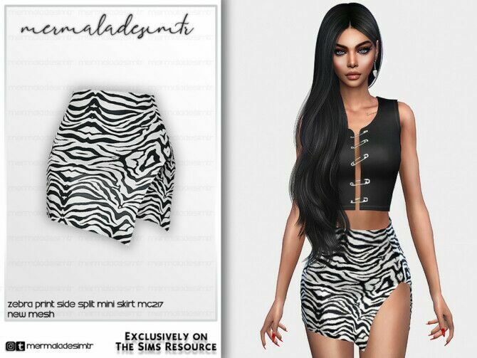 Zebra Print Side Split Mini Skirt MC217 By Mermaladesimtr 1 Zebra Print Side Split Mini Skirt MC217 By Mermaladesimtr Sims 4 CC