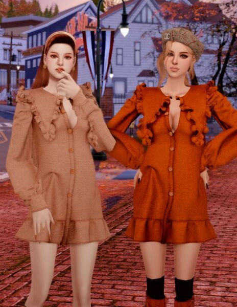 Autumn Brown Dress At Rimings 3 sims 4 cc autumn brown dress at rimings 2