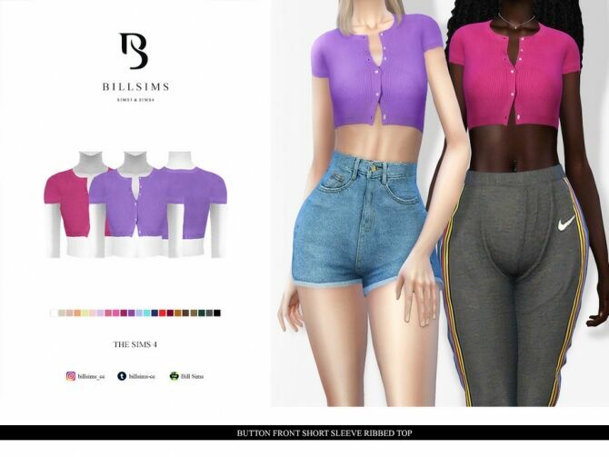Button Front Short Sleeve Ribbed TOP By Bill Sims 1 Button Front Short Sleeve Ribbed TOP By Bill Sims Sims 4 CC