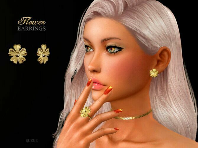 Flower Earrings By Suzue 1 Flower Earrings By Suzue Sims 4 CC