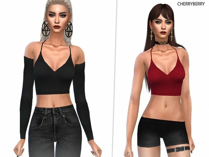 Goth Cropped Sweater By Cherryberrysim 1 Goth Cropped Sweater By Cherryberrysim Sims 4 CC