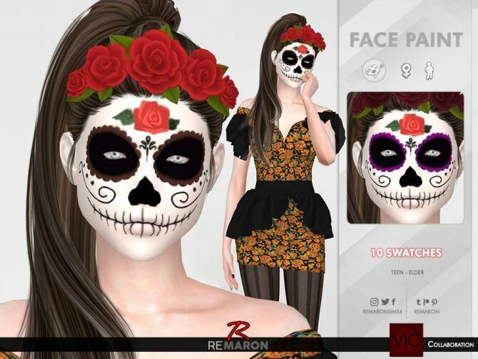 Halloween Mexican Skull Face Paint 01 By Remaron 1 Halloween Mexican Skull Face Paint 01 By Remaron Sims 4 CC