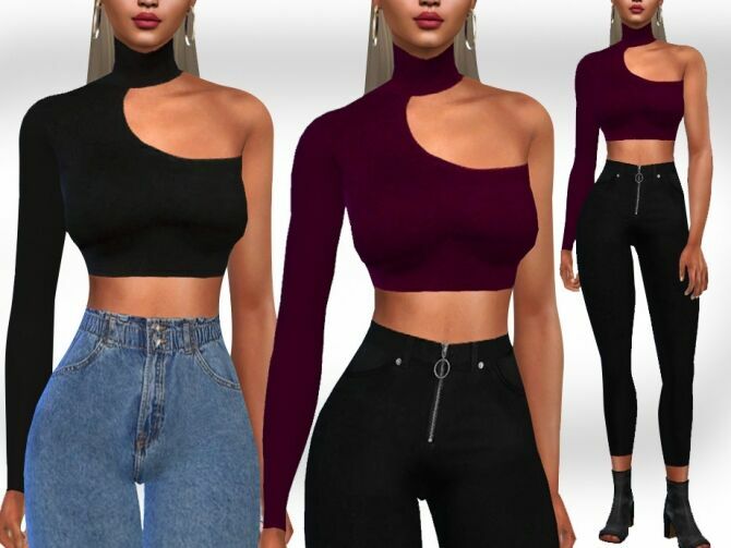 High Collar ONE Shoulder Tops By Saliwa 1 High Collar ONE Shoulder Tops By Saliwa Sims 4 CC
