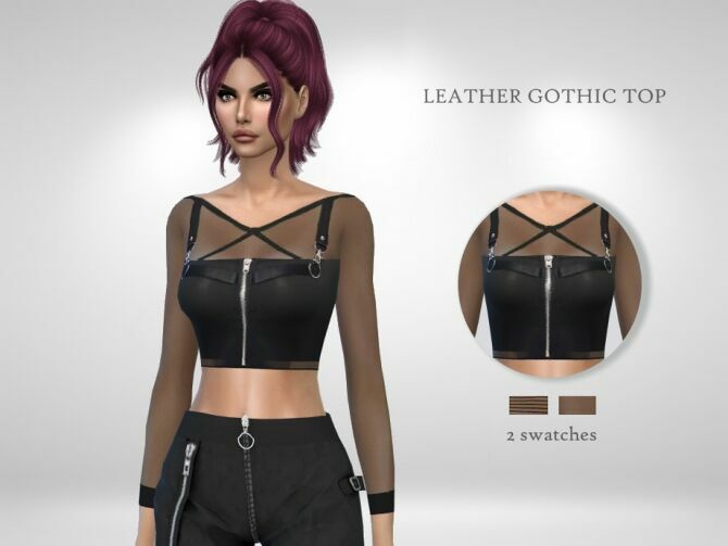 Leather Gothic TOP Halloween By Puresim 1 Leather Gothic TOP Halloween By Puresim Sims 4 CC