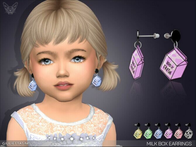 Milk BOX Earrings For Toddlers By Feyona 1 Milk BOX Earrings For Toddlers By Feyona Sims 4 CC