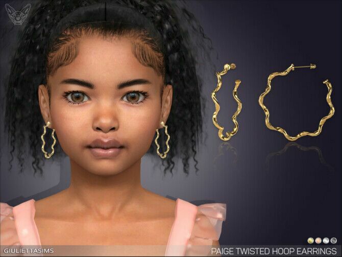 Paige Twisted Hoop Earrings For Kids By Feyona 1 Paige Twisted Hoop Earrings For Kids By Feyona Sims 4 CC