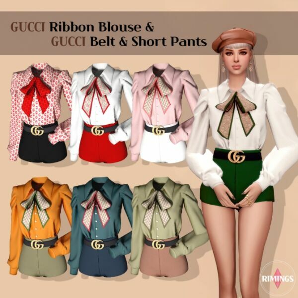 Ribbon Blouse + Belt & Short Pants At Rimings 1 Ribbon Blouse + Belt & Short Pants At Rimings Sims 4 CC