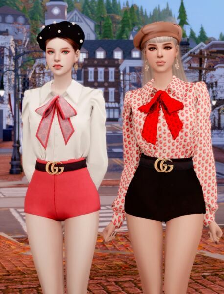 Ribbon Blouse + Belt & Short Pants At Rimings 3 sims 4 cc ribbon blouse belt short pants at rimings 2