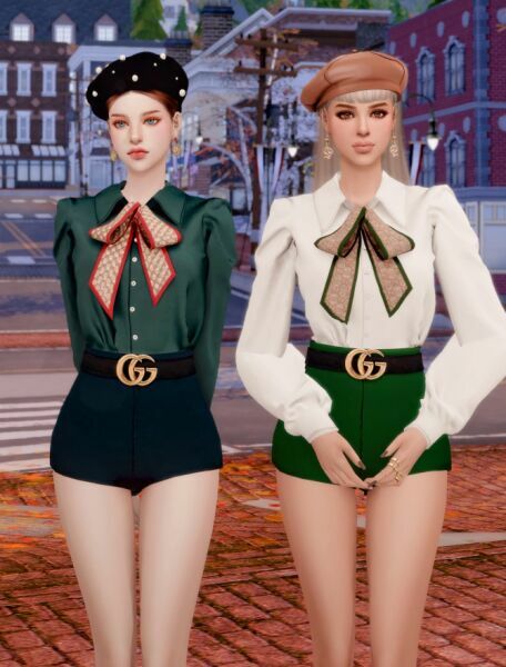 Ribbon Blouse + Belt & Short Pants At Rimings 4 sims 4 cc ribbon blouse belt short pants at rimings 3