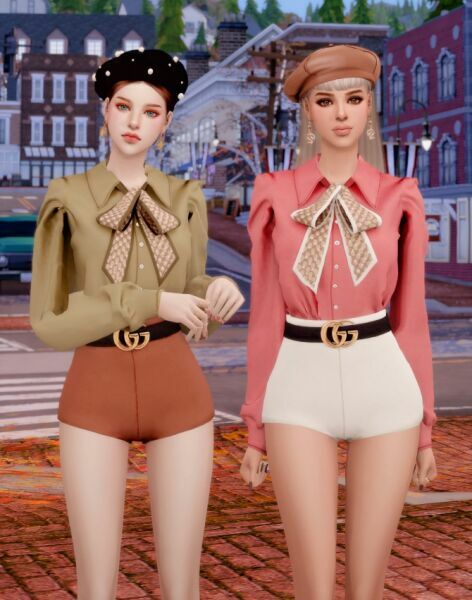 Ribbon Blouse + Belt & Short Pants At Rimings 2 sims 4 cc ribbon blouse belt short pants at rimings 4