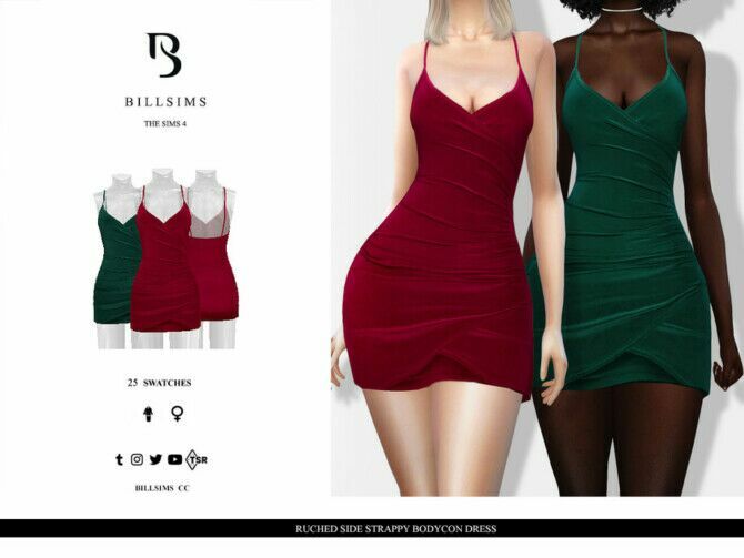 Ruched Side Strappy Bodycon Dress By Bill Sims 1 Ruched Side Strappy Bodycon Dress By Bill Sims Sims 4 CC