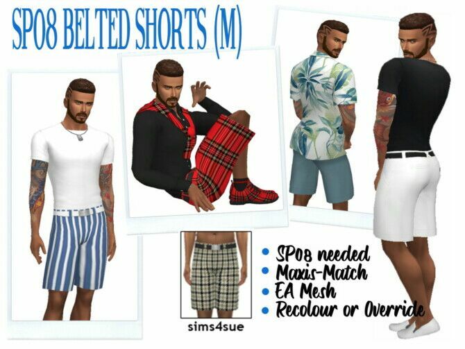 SP08 Belted Shorts (M) At Sims4Sue 1 SP08 Belted Shorts (M) At Sims4Sue Sims 4 CC