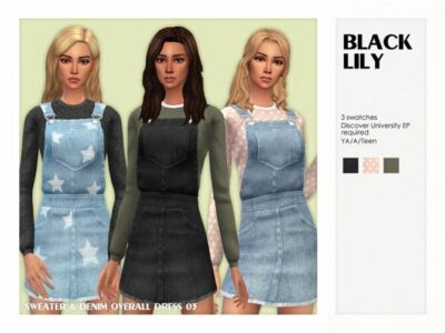Sweater & Denim Overall Dress 03 By Black Lily Sims 4 CC