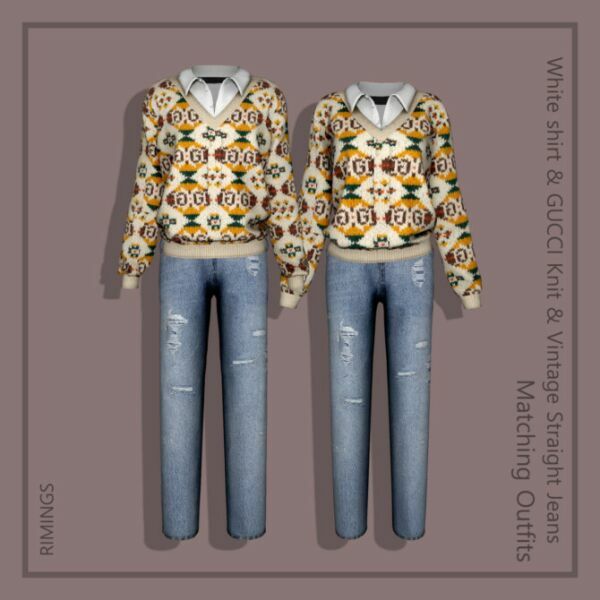 White Shirt & Knit Sweater & Vintage Straight Jeans At Rimings 1 White Shirt & Knit Sweater & Vintage Straight Jeans At Rimings Sims 4 CC