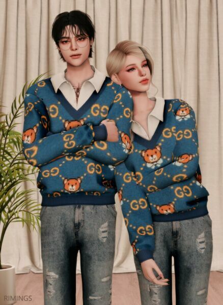 White Shirt & Knit Sweater & Vintage Straight Jeans At Rimings 2 sims 4 cc white shirt knit sweater vintage straight jeans at rimings 3