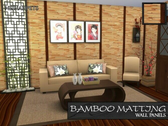 Bamboo Matting Wall By Neinahpets 2 sims 4 cc bamboo matting wall by neinahpets 2