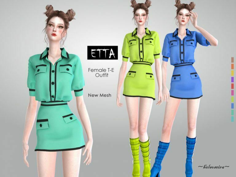 Etta – Button UP Mini Dress By Helsoseira 1 Etta – Button UP Mini Dress By Helsoseira Sims 4 CC