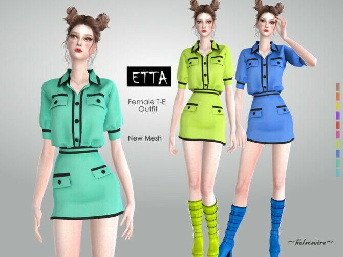 Etta – Button UP Mini Dress By Helsoseira 2 sims 4 cc etta button up mini dress by helsoseira 2