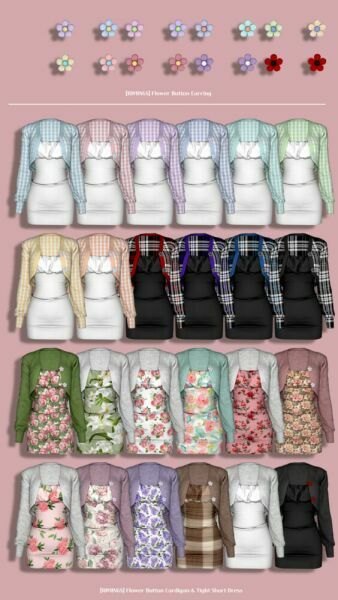 Flower Button Cardigan & Tight Short Dress & Flower Button Earrings At Rimings 2 sims 4 cc flower button cardigan tight short dress flower button earrings at rimings 2