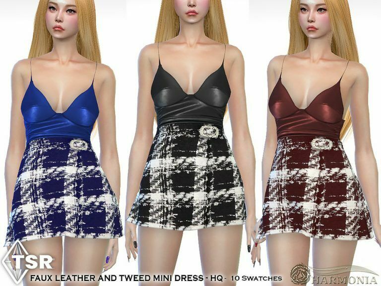 Leather And Tweed Mini Dress By Harmonia 1 Leather And Tweed Mini Dress By Harmonia Sims 4 CC