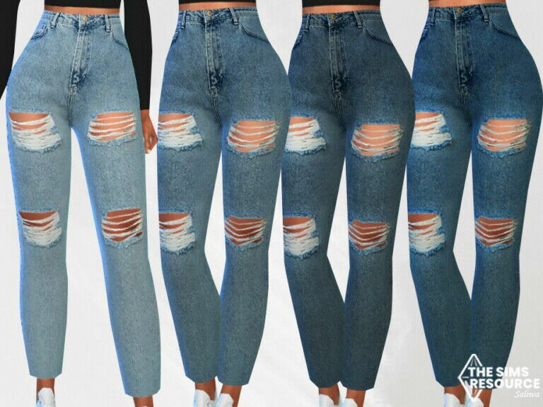 Cropped And Ripped MOM Jeans By Saliwa 1 Cropped And Ripped MOM Jeans By Saliwa Sims 4 CC