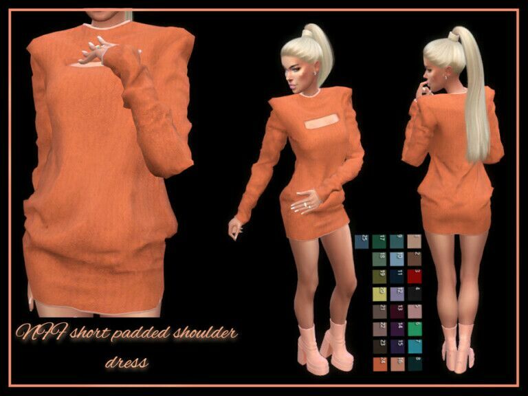 Short Padded Shoulder Dress By Nadiafabulousflow 1 Short Padded Shoulder Dress By Nadiafabulousflow Sims 4 CC