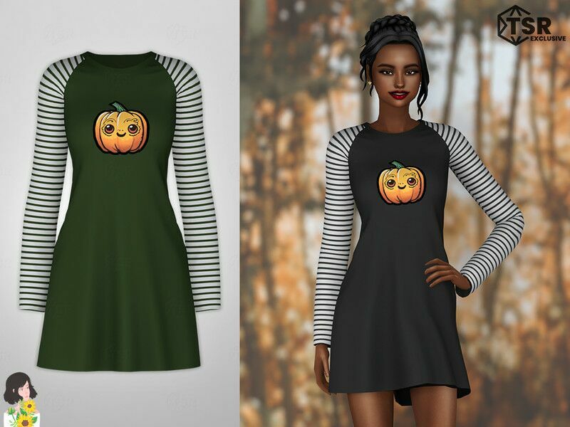 Autumn Dress Happy Pumpkin By Talarian 1 Autumn Dress Happy Pumpkin By Talarian Sims 4 CC