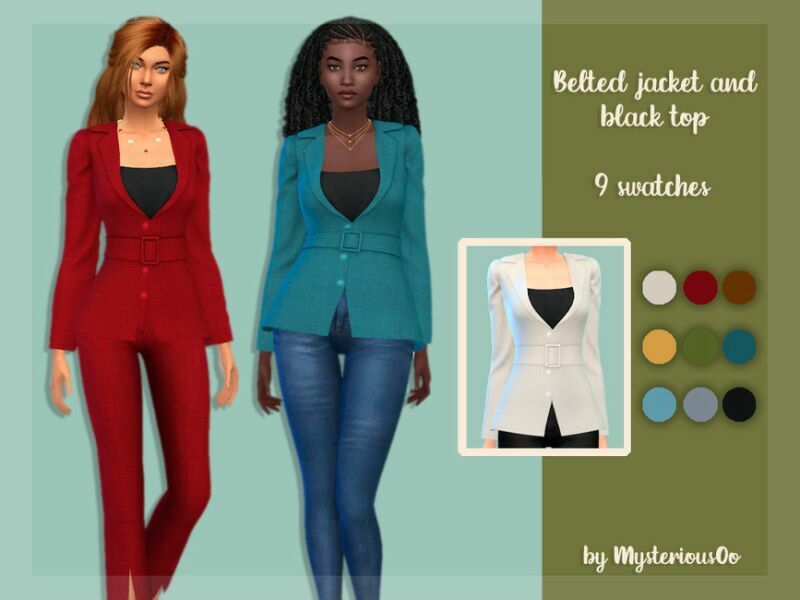 Belted Jacket And Black TOP By Mysteriousoo 1 Belted Jacket And Black TOP By Mysteriousoo Sims 4 CC