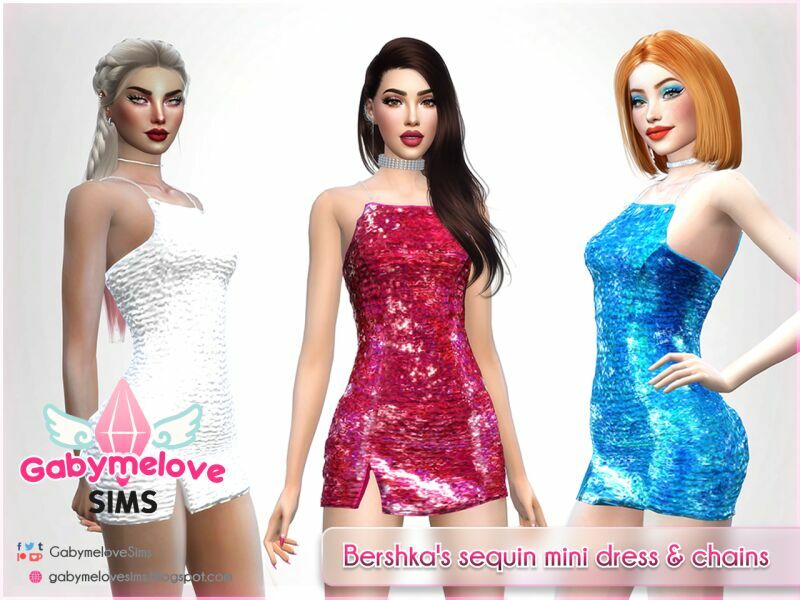 Bershka’S Sequin Mini Dress & Chains 1 Bershka’S Sequin Mini Dress & Chains Sims 4 CC