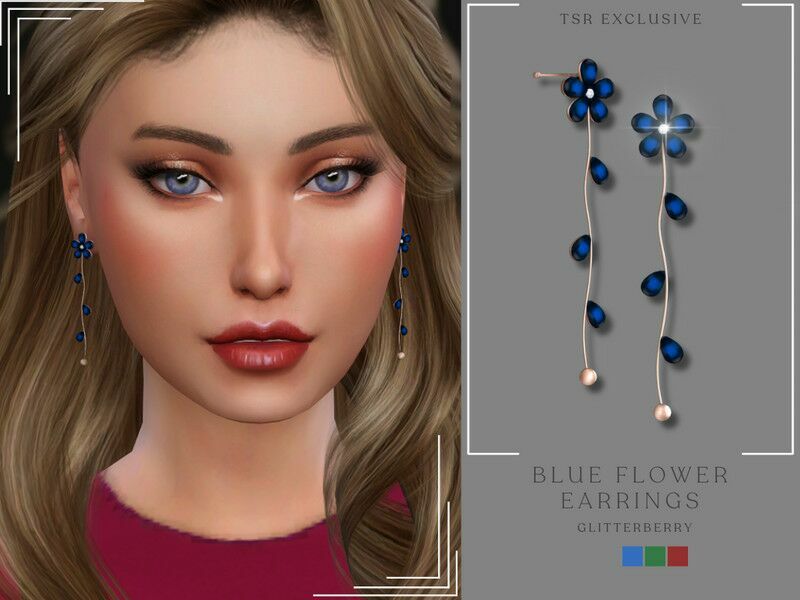 Blue Flower Earrings By Glitterberryfly 1 Blue Flower Earrings By Glitterberryfly Sims 4 CC