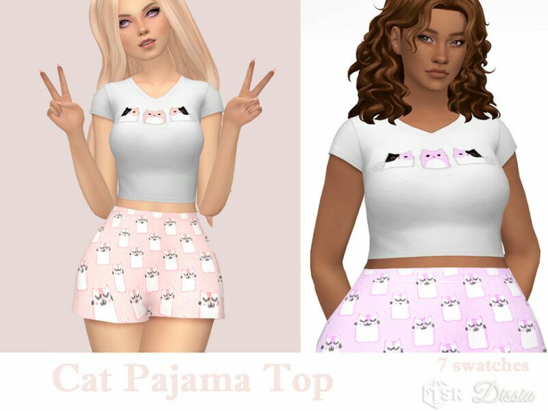 CAT Pajama TOP By Dissia 1 CAT Pajama TOP By Dissia Sims 4 CC
