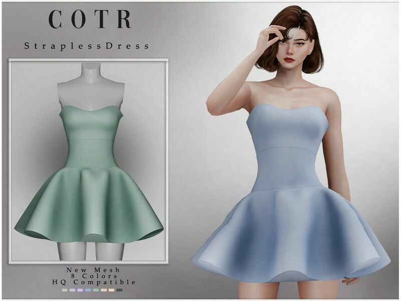 Chordoftherings Strapless Dress D-227 For / Party 1 Chordoftherings Strapless Dress D-227 For / Party Sims 4 CC