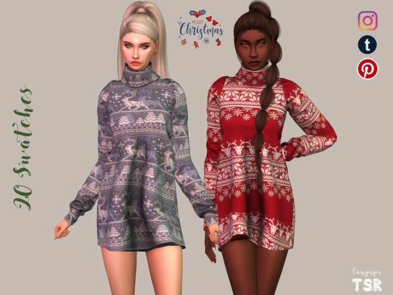 Christmas Dress – MDR18 By Laupipi 1 Christmas Dress – MDR18 By Laupipi Sims 4 CC