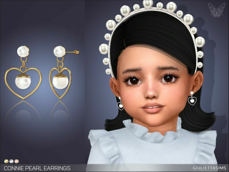 Connie Pearl Earrings For Toddlers By Feyona 1 Connie Pearl Earrings For Toddlers By Feyona Sims 4 CC
