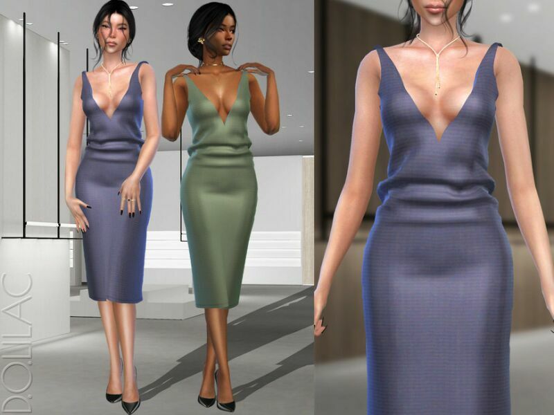 Deep V-Neck Silk Dress DO373 1 Deep V-Neck Silk Dress DO373 Sims 4 CC